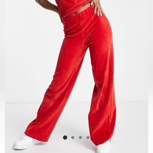 Red Velour wide leg pants